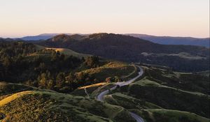 Preview wallpaper road, winding, hills, trees