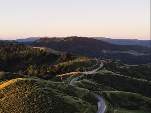 Preview wallpaper road, winding, hills, trees