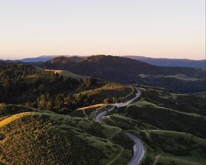 Preview wallpaper road, winding, hills, trees