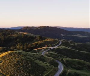 Preview wallpaper road, winding, hills, trees