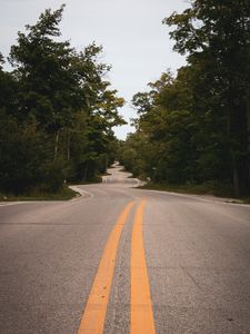 Preview wallpaper road, winding, marking, distance, trees