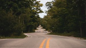 Preview wallpaper road, winding, marking, distance, trees