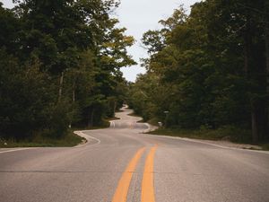 Preview wallpaper road, winding, marking, distance, trees