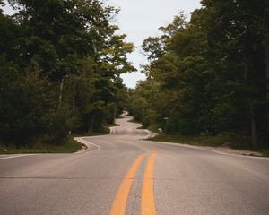 Preview wallpaper road, winding, marking, distance, trees