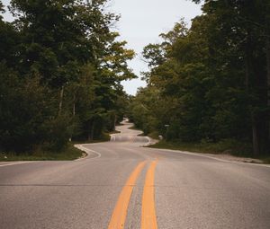 Preview wallpaper road, winding, marking, distance, trees