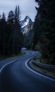 Preview wallpaper road, winding, mountain, peak, trees, nature