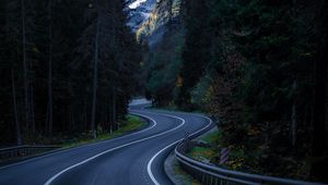 Preview wallpaper road, winding, mountain, peak, trees, nature