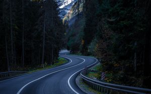 Preview wallpaper road, winding, mountain, peak, trees, nature