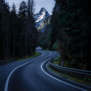 Preview wallpaper road, winding, mountain, peak, trees, nature