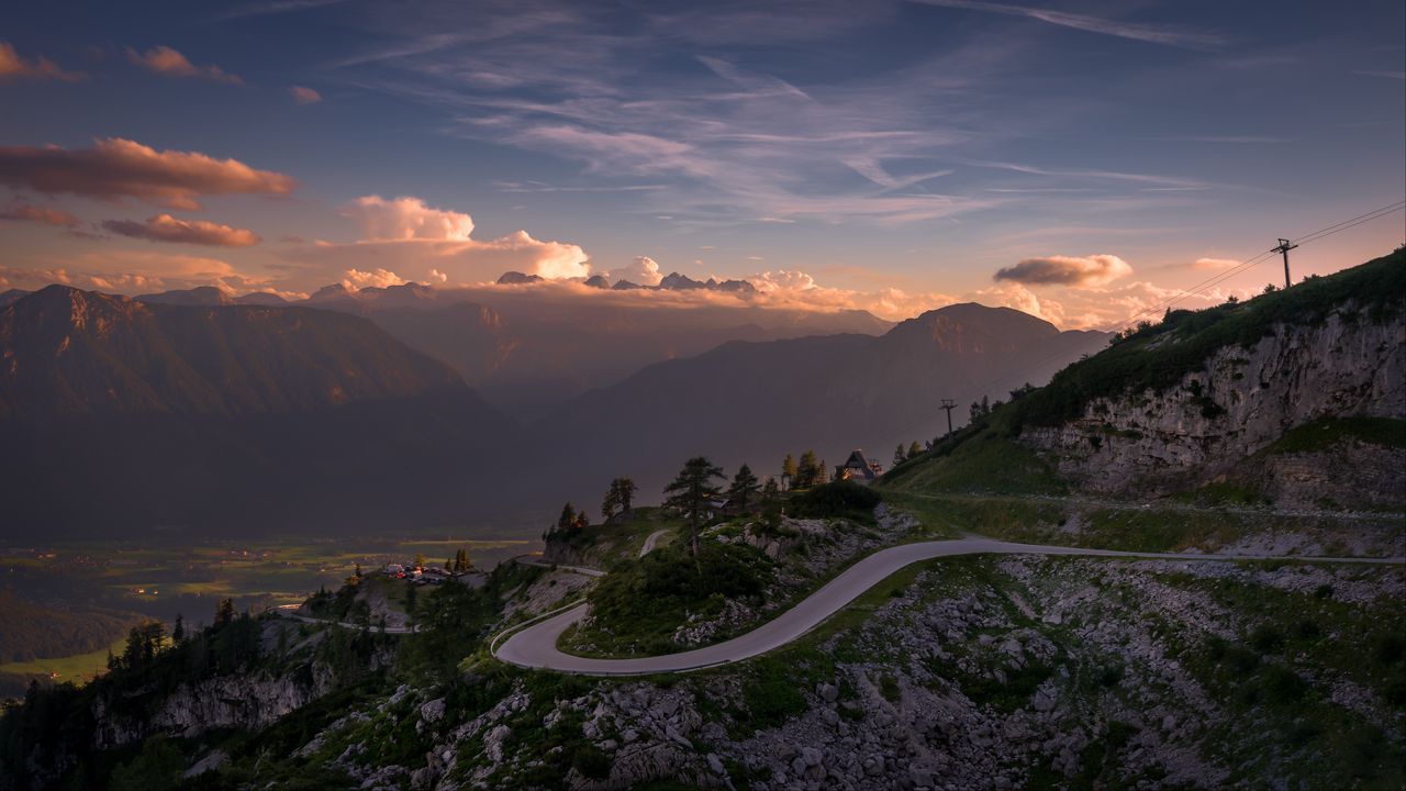 Wallpaper road, winding, mountains, clouds