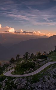 Preview wallpaper road, winding, mountains, clouds