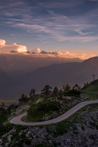 Preview wallpaper road, winding, mountains, clouds