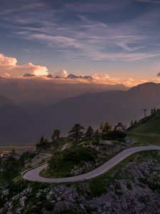 Preview wallpaper road, winding, mountains, clouds