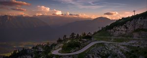 Preview wallpaper road, winding, mountains, clouds