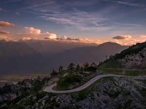 Preview wallpaper road, winding, mountains, clouds