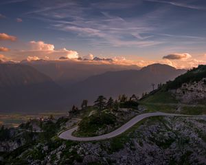 Preview wallpaper road, winding, mountains, clouds