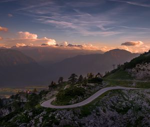 Preview wallpaper road, winding, mountains, clouds