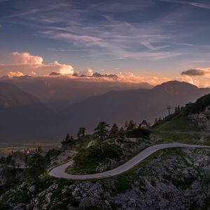 Preview wallpaper road, winding, mountains, clouds