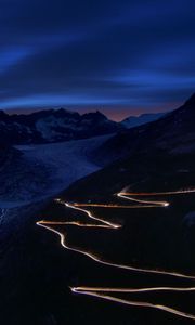 Preview wallpaper road, winding, mountains, night, dark
