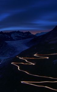 Preview wallpaper road, winding, mountains, night, dark