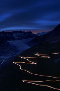 Preview wallpaper road, winding, mountains, night, dark