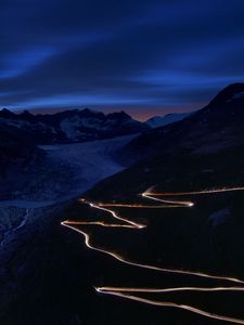 Preview wallpaper road, winding, mountains, night, dark