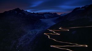 Preview wallpaper road, winding, mountains, night, dark