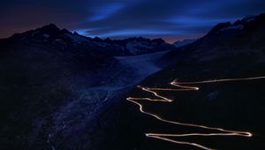 Preview wallpaper road, winding, mountains, night, dark
