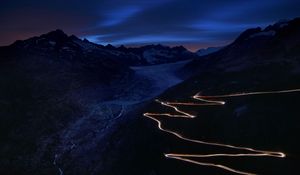 Preview wallpaper road, winding, mountains, night, dark