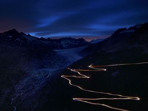 Preview wallpaper road, winding, mountains, night, dark