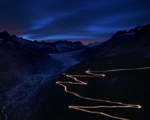 Preview wallpaper road, winding, mountains, night, dark