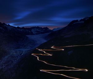 Preview wallpaper road, winding, mountains, night, dark