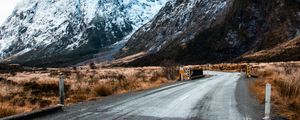 Preview wallpaper road, winding, mountains, marking, snowy