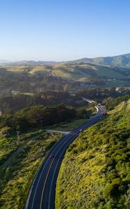 Preview wallpaper road, winding, relief, hills, distance