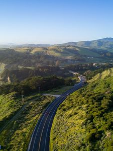 Preview wallpaper road, winding, relief, hills, distance