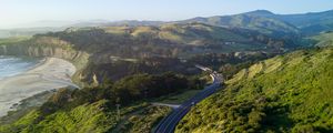 Preview wallpaper road, winding, relief, hills, distance