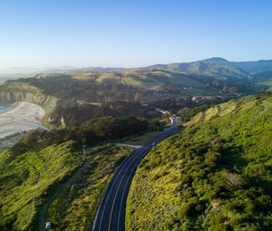 Preview wallpaper road, winding, relief, hills, distance