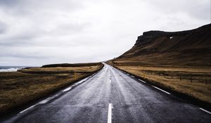 Preview wallpaper road, winding, rock, coast, nature