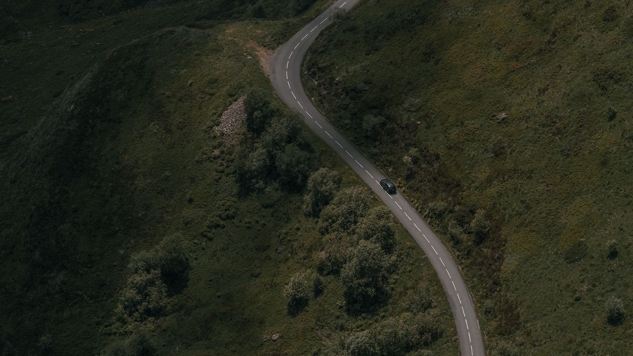 Wallpaper road, winding, trees, car