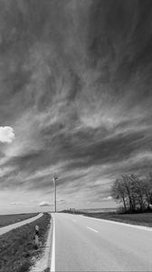 Preview wallpaper road, windmill, sky, bw