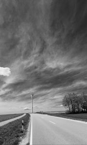 Preview wallpaper road, windmill, sky, bw