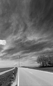 Preview wallpaper road, windmill, sky, bw