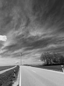 Preview wallpaper road, windmill, sky, bw