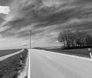 Preview wallpaper road, windmill, sky, bw