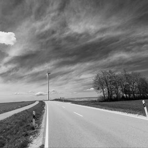 Preview wallpaper road, windmill, sky, bw