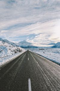 Preview wallpaper road, winter, mountains, marking, asphalt, snow