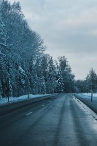 Preview wallpaper road, winter, trees, turn