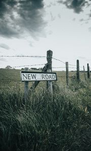 Preview wallpaper road, words, sign, inscription, fence