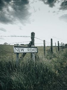 Preview wallpaper road, words, sign, inscription, fence