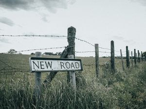 Preview wallpaper road, words, sign, inscription, fence